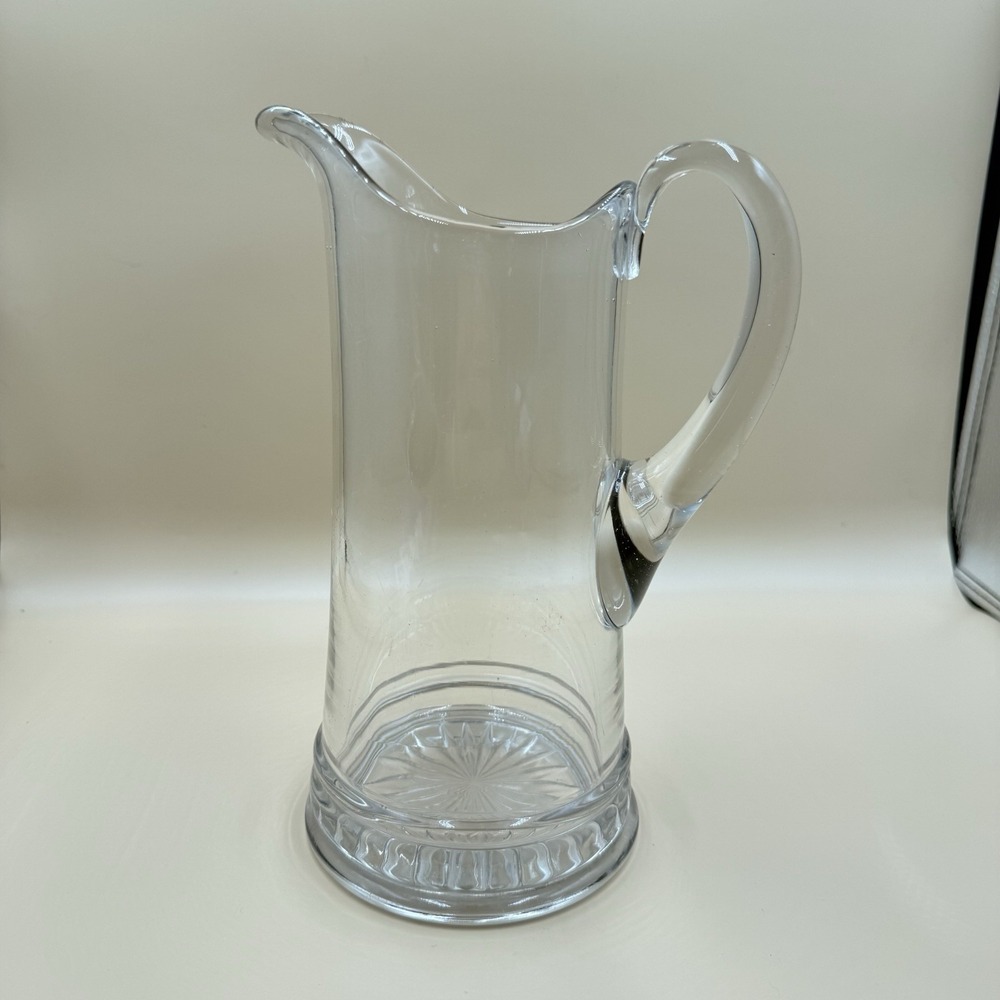 Vintage Clear Glass Etched Crystal Glass Pitcher Minimalist Summer Sunburst